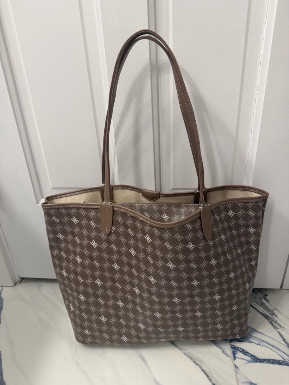 Sam Edelman Brown Harper Medium Monogram Tote with mini bag - Picture 2 of 5